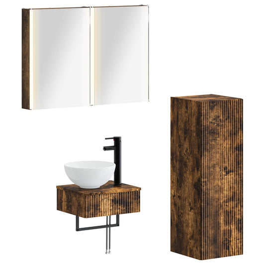 Bathroom Cabinet Set 4 pcs Smoked Oak Engineered Wood Bathroom Cabinet Set 4 pcs Smoked Oak Engineered Wood