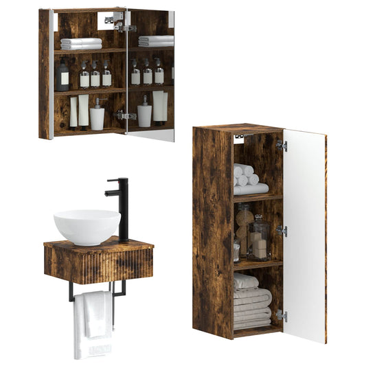 Bathroom Cabinet Set 4 pcs Smoked Oak 43 x 11.5 x 60.5 cm Bathroom Cabinet Set 4 pcs Smoked Oak 43 x 11.5 x 60.5 cm
