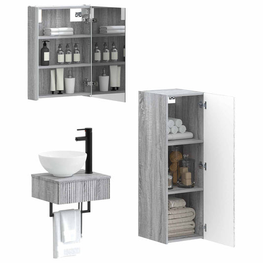 Bathroom Cabinet Set 4 pcs Grey Sonoma 43 x 11.5 x 60.5 cm Bathroom Cabinet Set 4 pcs Grey Sonoma 43 x 11.5 x 60.5 cm