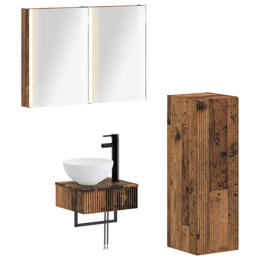 Bathroom Cabinet Set 4 pcs Old Wood Engineered Wood Bathroom Cabinet Set 4 pcs Old Wood Engineered Wood