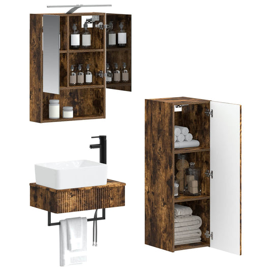 Bathroom Cabinet Set 4 pcs Smoked Oak 50 x 14.5 x 70 cm Bathroom Cabinet Set 4 pcs Smoked Oak 50 x 14.5 x 70 cm