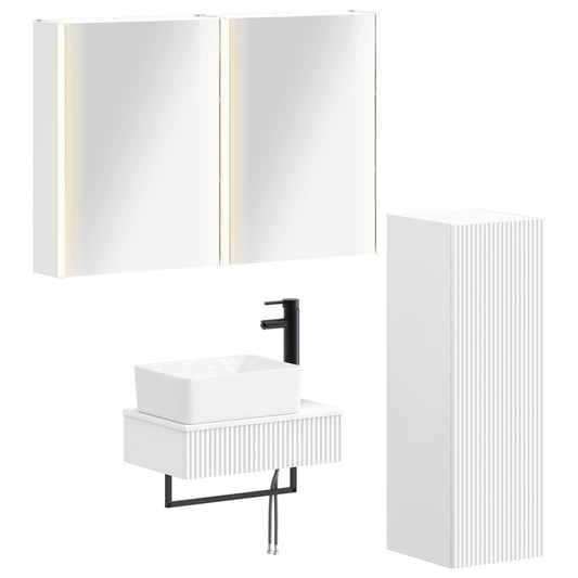 Bathroom Furniture Set 4 pcs White Engineered Wood and Glass Bathroom Furniture Set 4 pcs White Engineered Wood and Glass