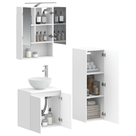 Bathroom Furniture Set 4 pcs White Engineered Wood and Glass Bathroom Furniture Set 4 pcs White Engineered Wood and Glass
