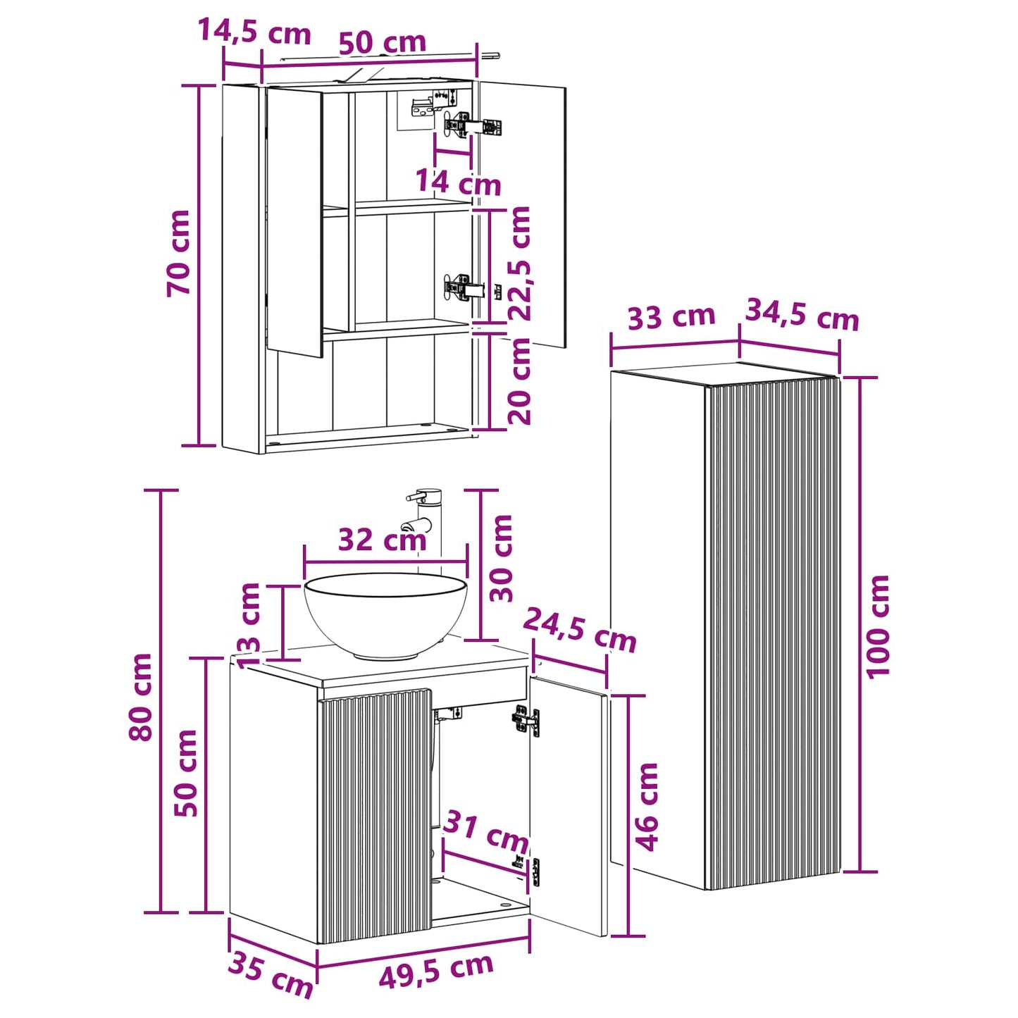 Bathroom Furniture Set 4 pcs Sonoma Oak