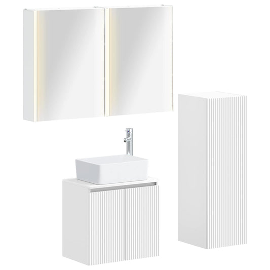 Bathroom Furniture Set 4 pcs White Engineered Wood and Glass Bathroom Furniture Set 4 pcs White Engineered Wood and Glass