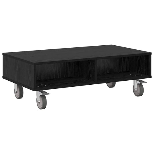 Side Table with Wheels Black Oak 90 x 50 x 30 cm Side Table with Wheels Black Oak 90 x 50 x 30 cm