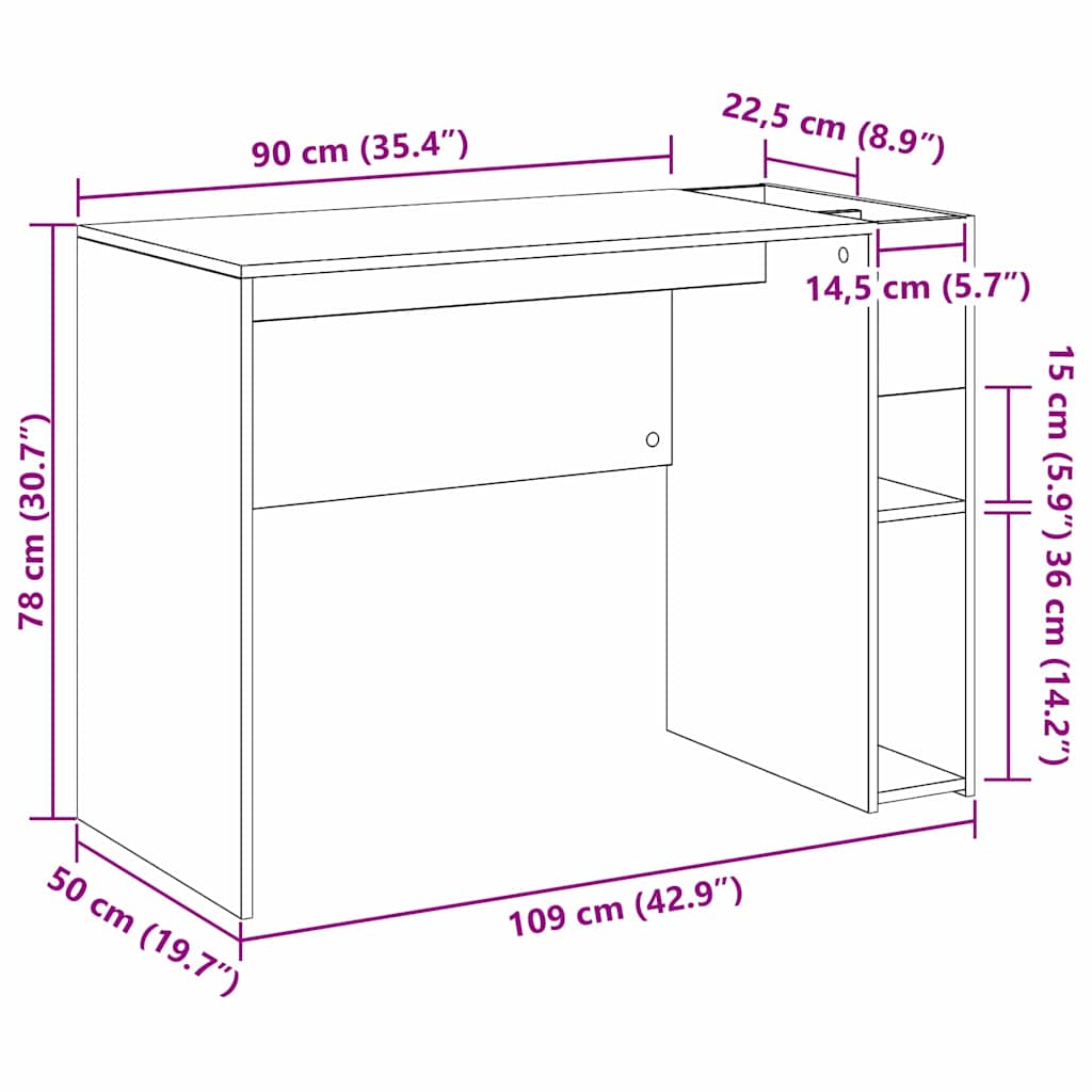 Desk Smoked Oak Engineered Wood 109 x 50 x 78 cm