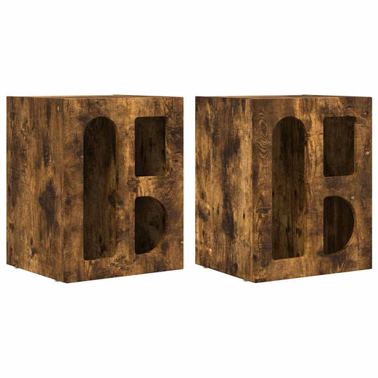 Bedside Table ELST 2 pcs Smoked Oak 40 x 35 x 50 cm Bedside Table ELST 2 pcs Smoked Oak 40 x 35 x 50 cm
