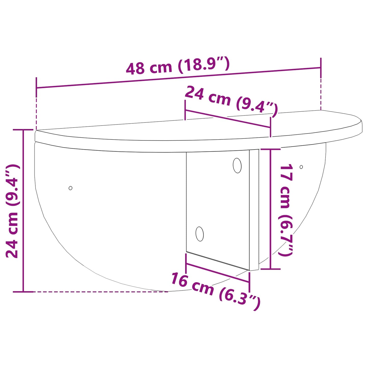 Wall Shelf Wall-Mounted Grey Sonoma 48 x 24 x 24 cm
