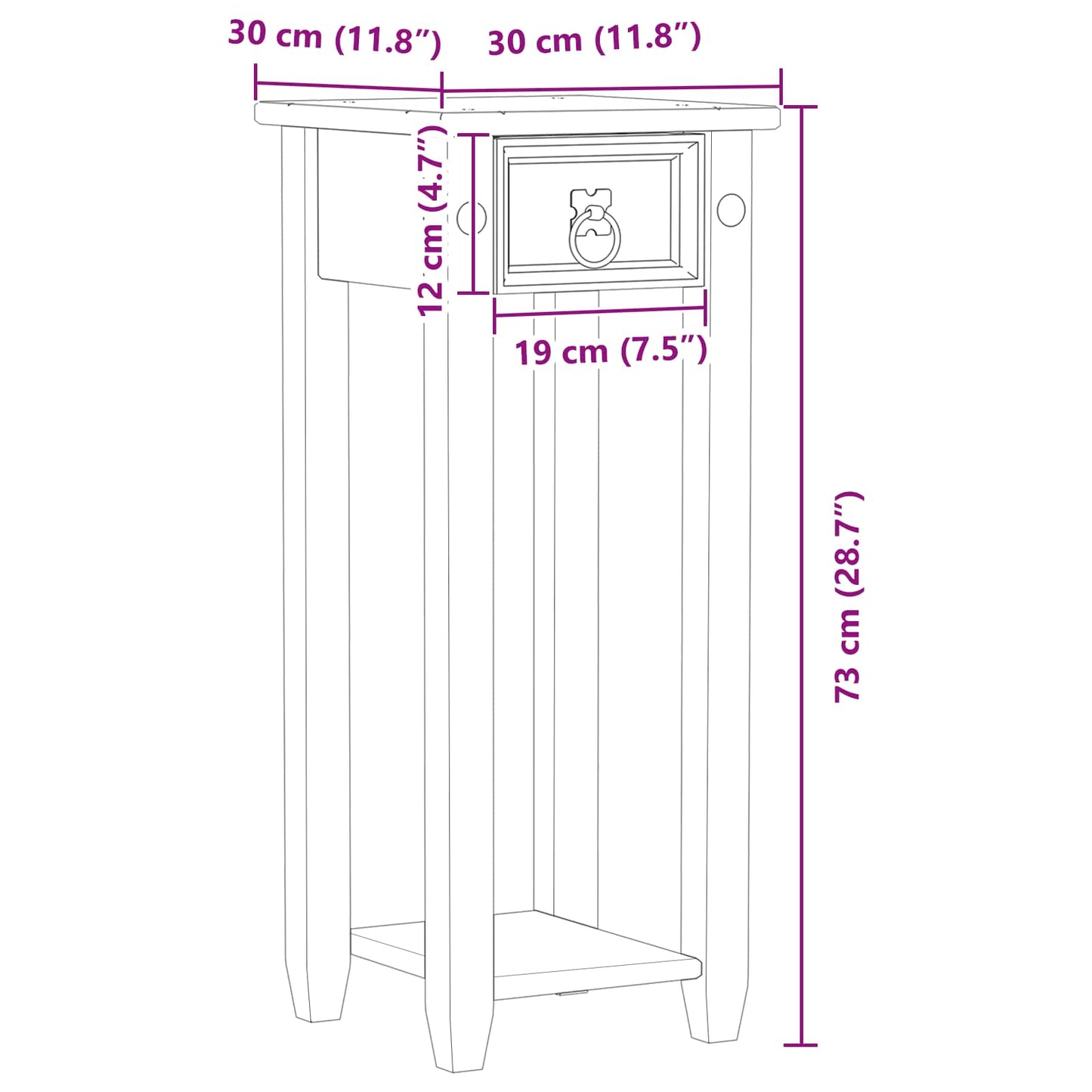 Plant Stand White 30 x 30x 73 cm Solid Pine Wood