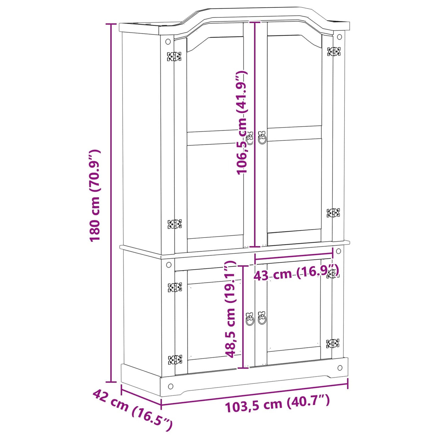 Display Cabinet White 103.5 x 42 x 180 cm Solid Pine Wood