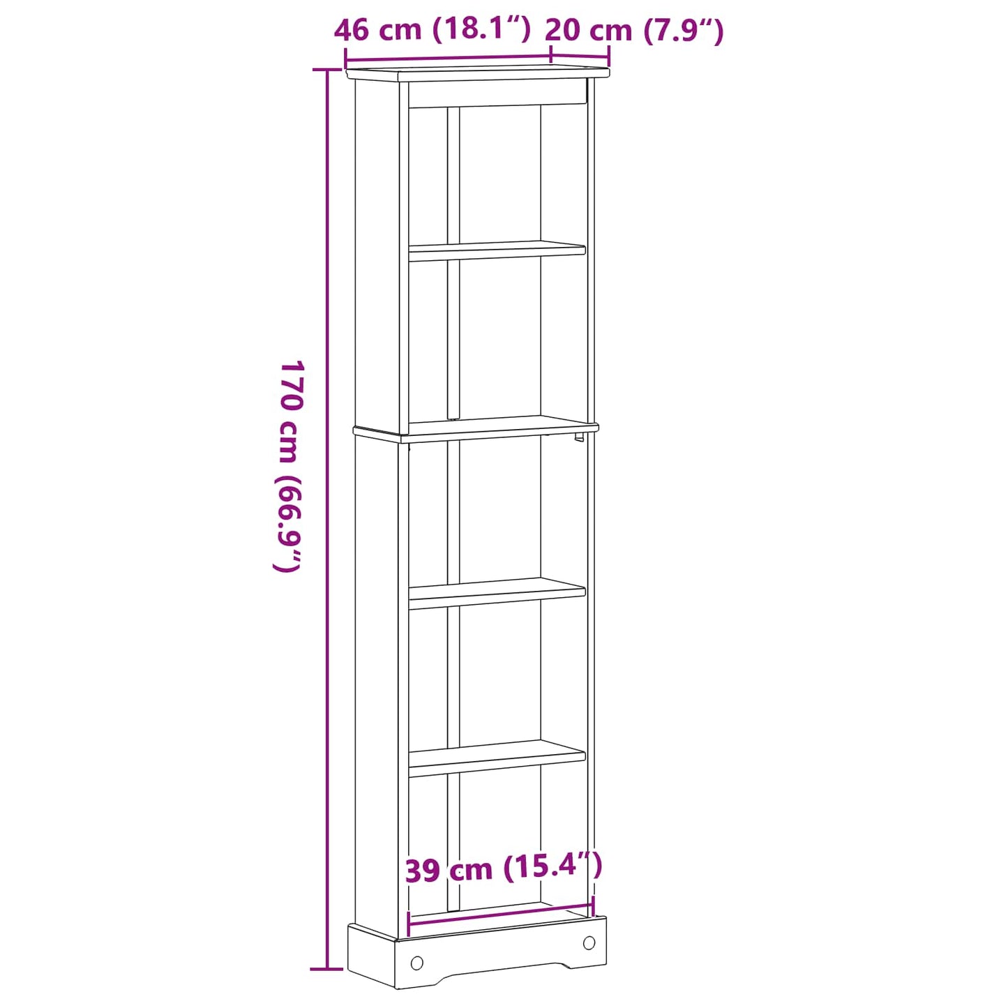 Bookcase White 46 x 20 x 170 cm Solid Pine Wood