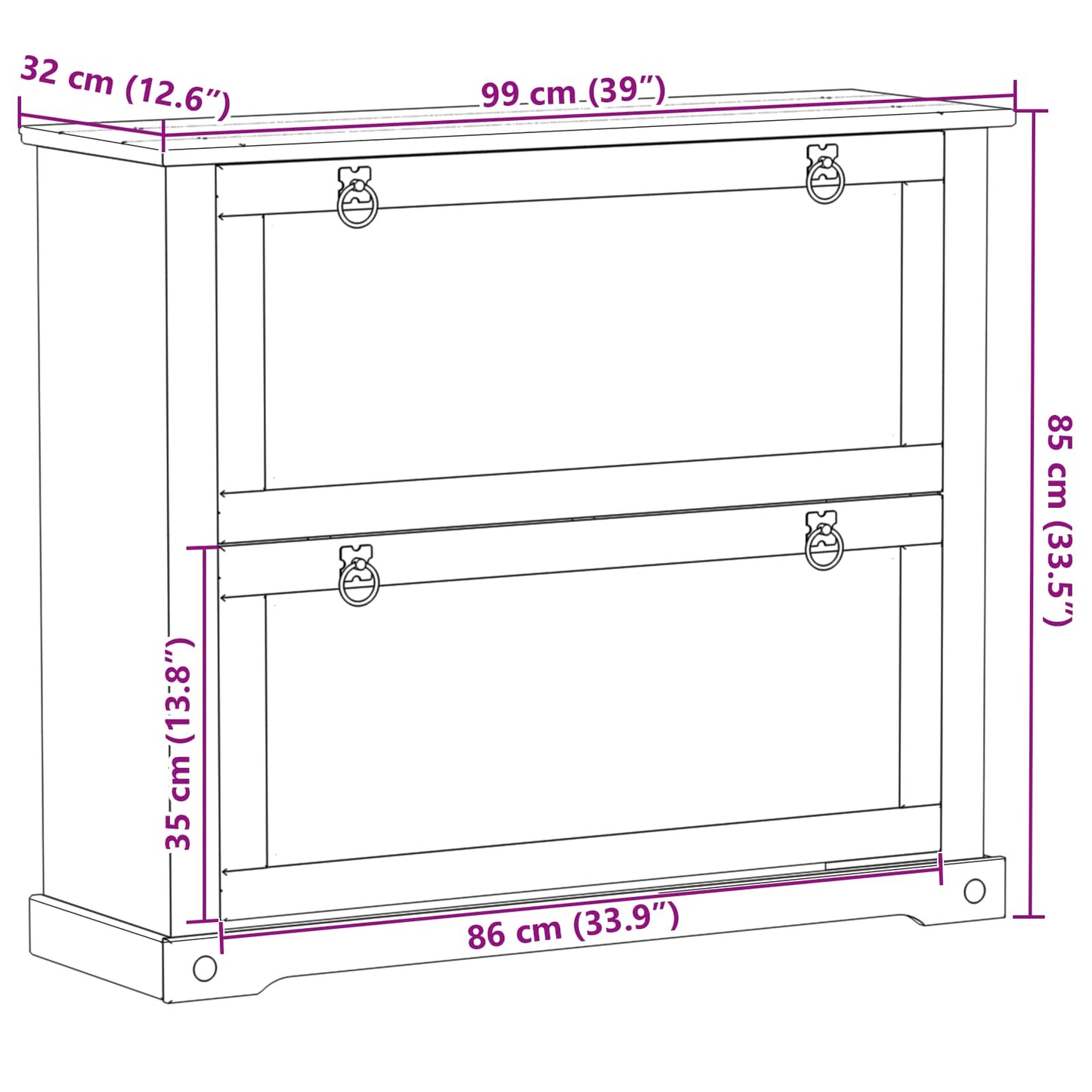 Shoe Cabinet Corona White 99 x 32 x 85 cm Solid Pine Wood