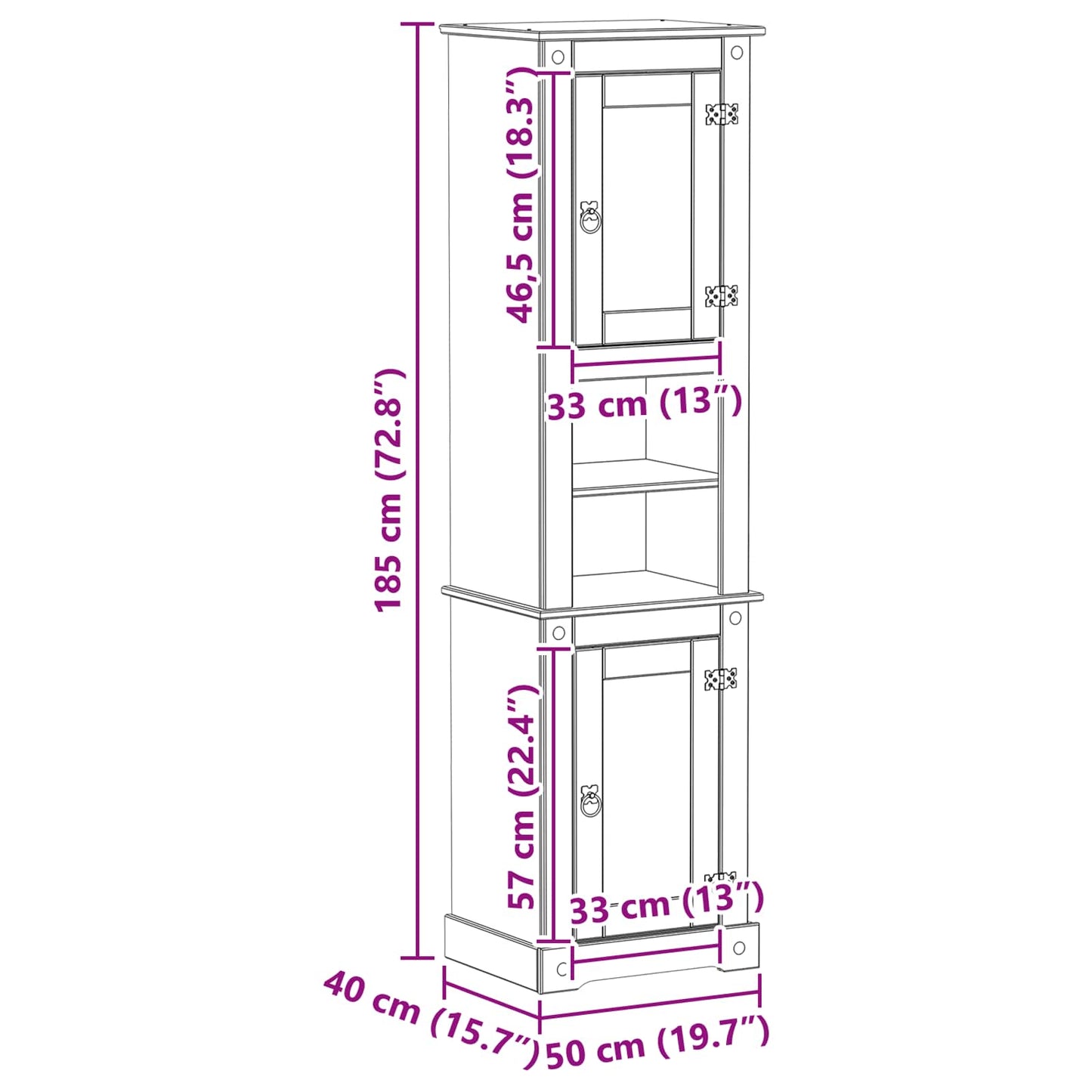 Bathroom Cabinet White 50 x 40 x 185 cm Solid Pine Wood