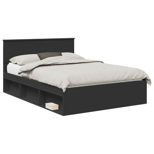 Bed Frame with Headboard Black 150 x 200 cm Engineered wood Bed Frame with Headboard Black 150 x 200 cm Engineered wood