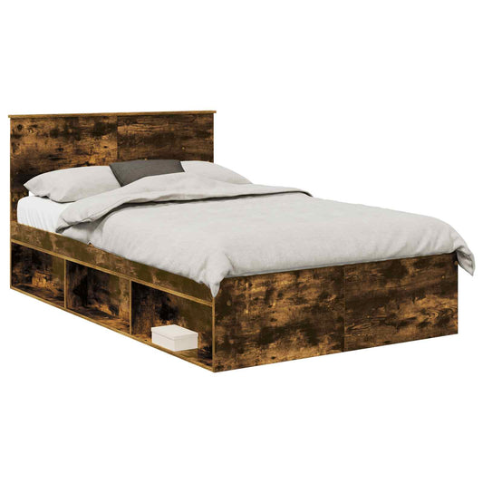 Bed Frame Smoked Oak 135 x 190 cm Engineered wood Bed Frame Smoked Oak 135 x 190 cm Engineered wood