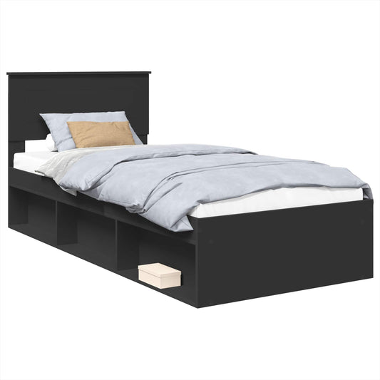 Bed Frame with Headboard Black 90 x 200 cm Engineered wood Bed Frame with Headboard Black 90 x 200 cm Engineered wood