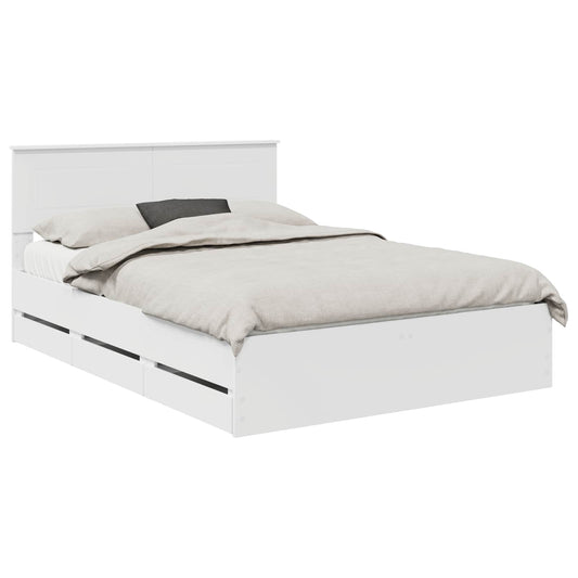 Bed Frame with Drawer White 140 x 190 cm Engineer Wood Bed Frame with Drawer White 140 x 190 cm Engineer Wood