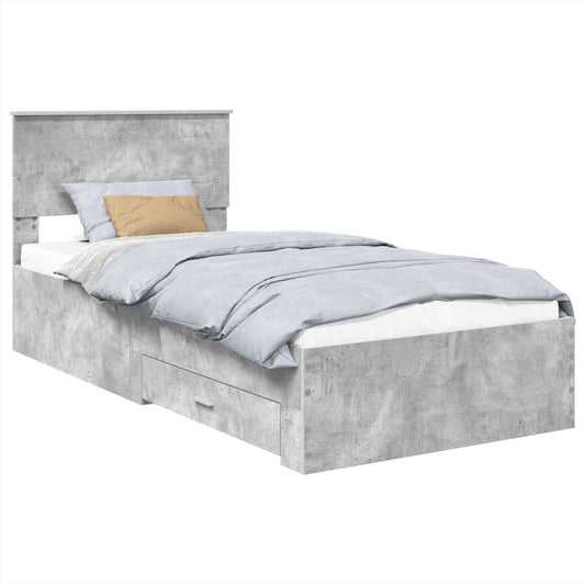 Bed Frame with Drawer Concrete Grey 90 x 190 cm Engineered Wood Bed Frame with Drawer Concrete Grey 90 x 190 cm Engineered Wood