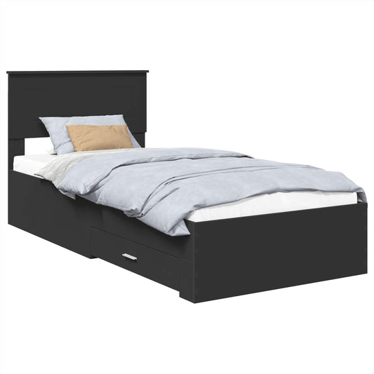 Bed Frame Black and Silver 75 x 190 cm Engineered Wood Bed Frame Black and Silver 75 x 190 cm Engineered Wood