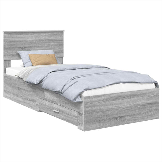 Bed Frame Grey Sonoma and Silver 75 x 190 cm Engineered Wood Bed Frame Grey Sonoma and Silver 75 x 190 cm Engineered Wood