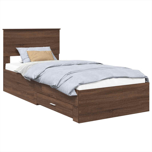 Bed Frame Brown Oak and Silver 75 x 190 cm Engineered Wood Bed Frame Brown Oak and Silver 75 x 190 cm Engineered Wood
