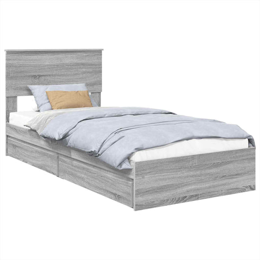 Storage Bed with Drawer Grey Sonoma 75 x 190 cm Engineered Wood Storage Bed with Drawer Grey Sonoma 75 x 190 cm Engineered Wood