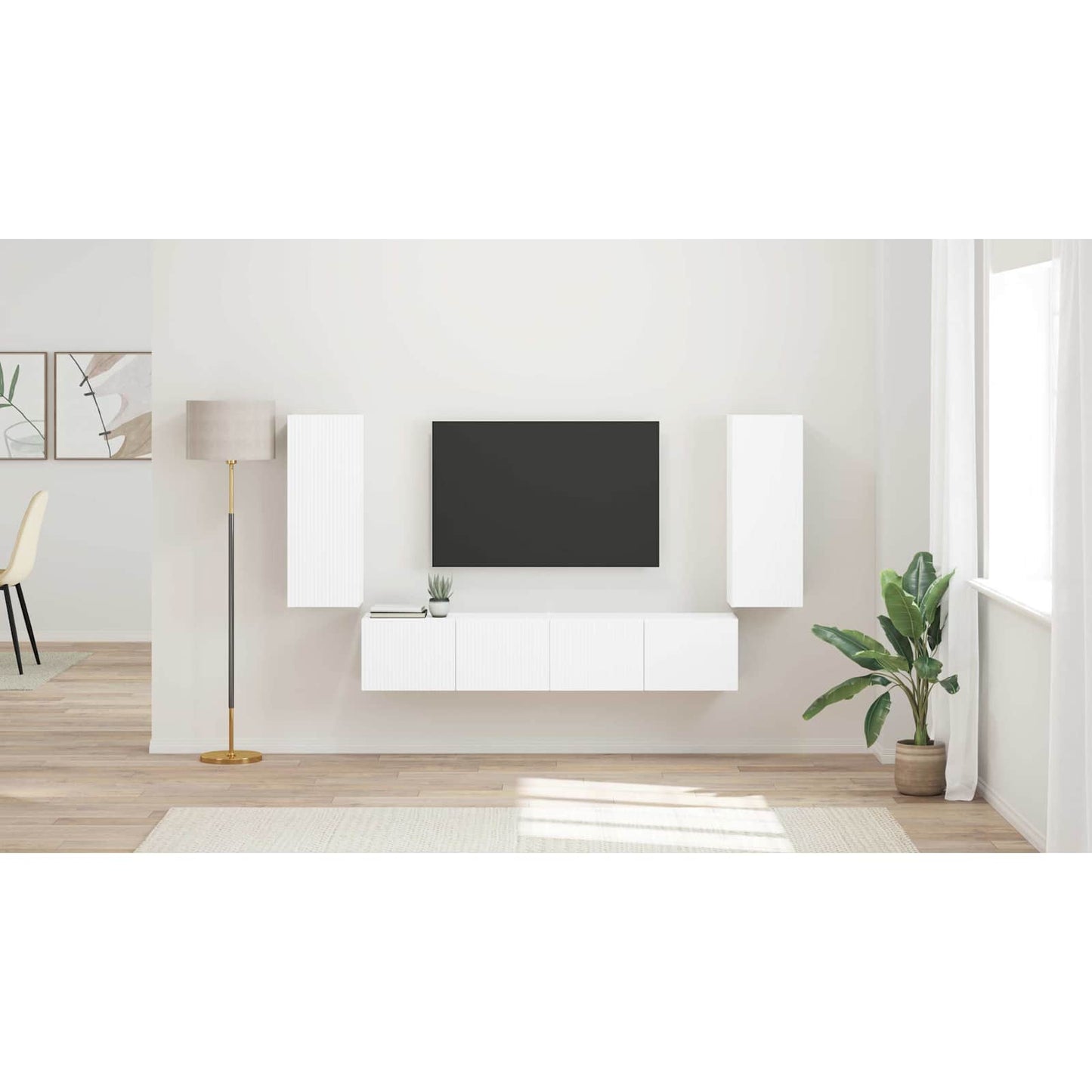 TV Wall Cabinet Set Wall-mounted 4 pcs White Engineered Wood