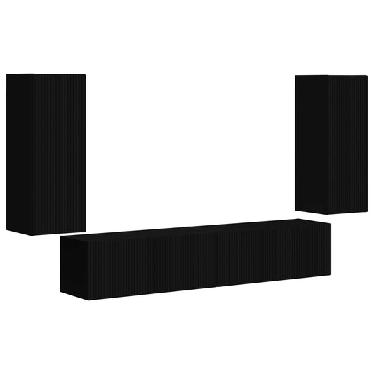 TV Wall Cabinet Set Wall-mounted 4 pcs Black Engineered Wood TV Wall Cabinet Set Wall-mounted 4 pcs Black Engineered Wood