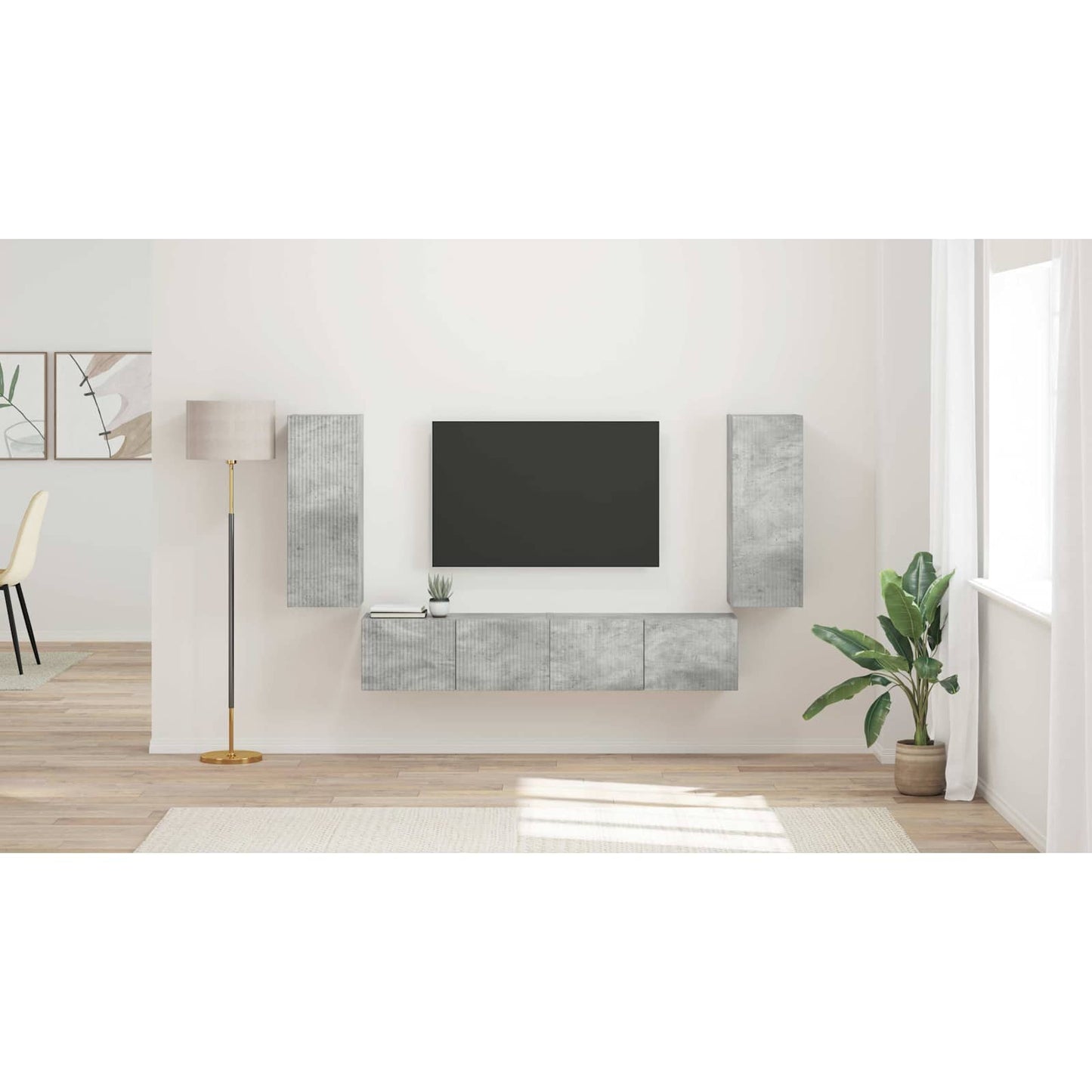 TV Wall Cabinet Set 4 pcs Concrete Grey Engineered Wood