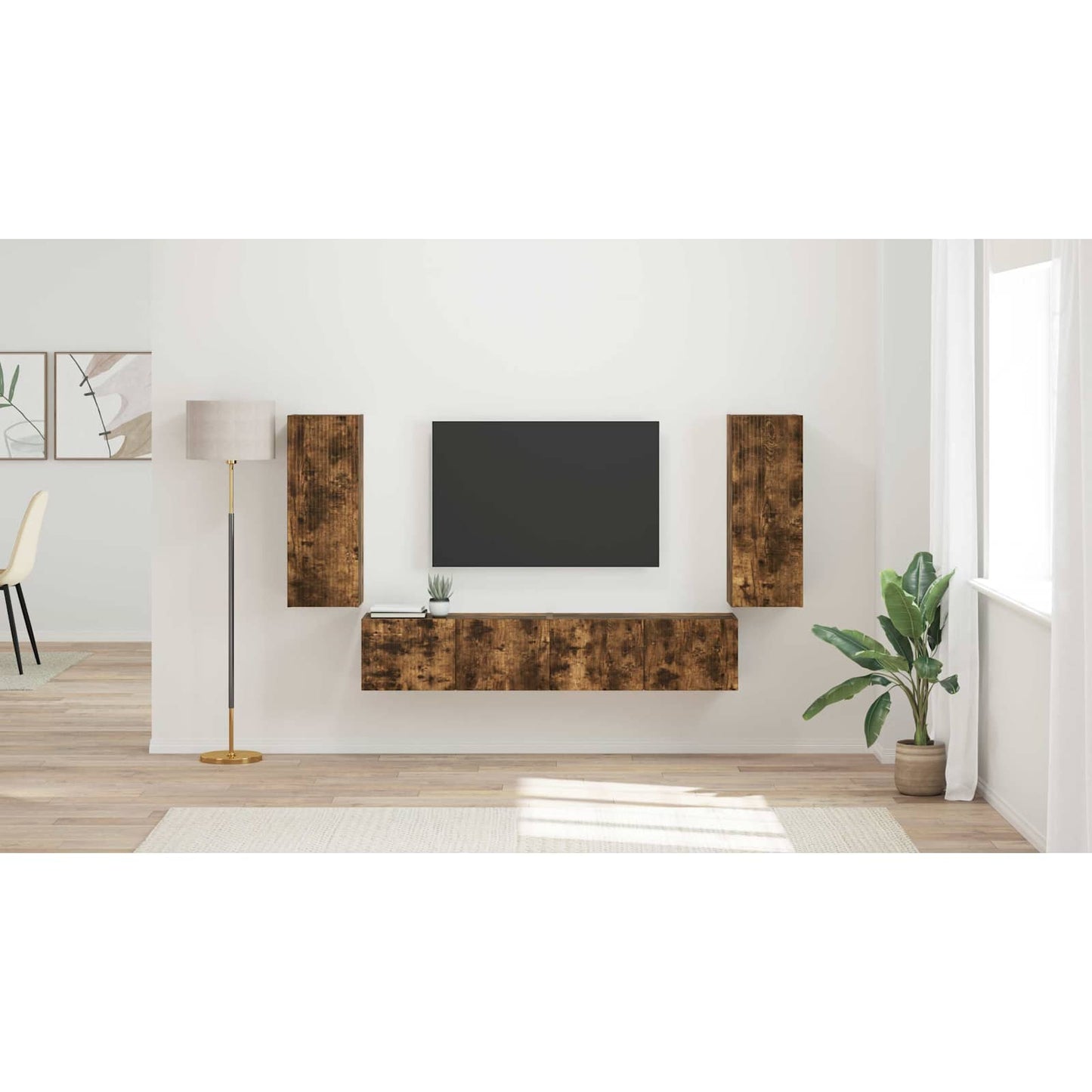 TV Wall Cabinet Set 4 pcs Smoked Oak Engineered Wood