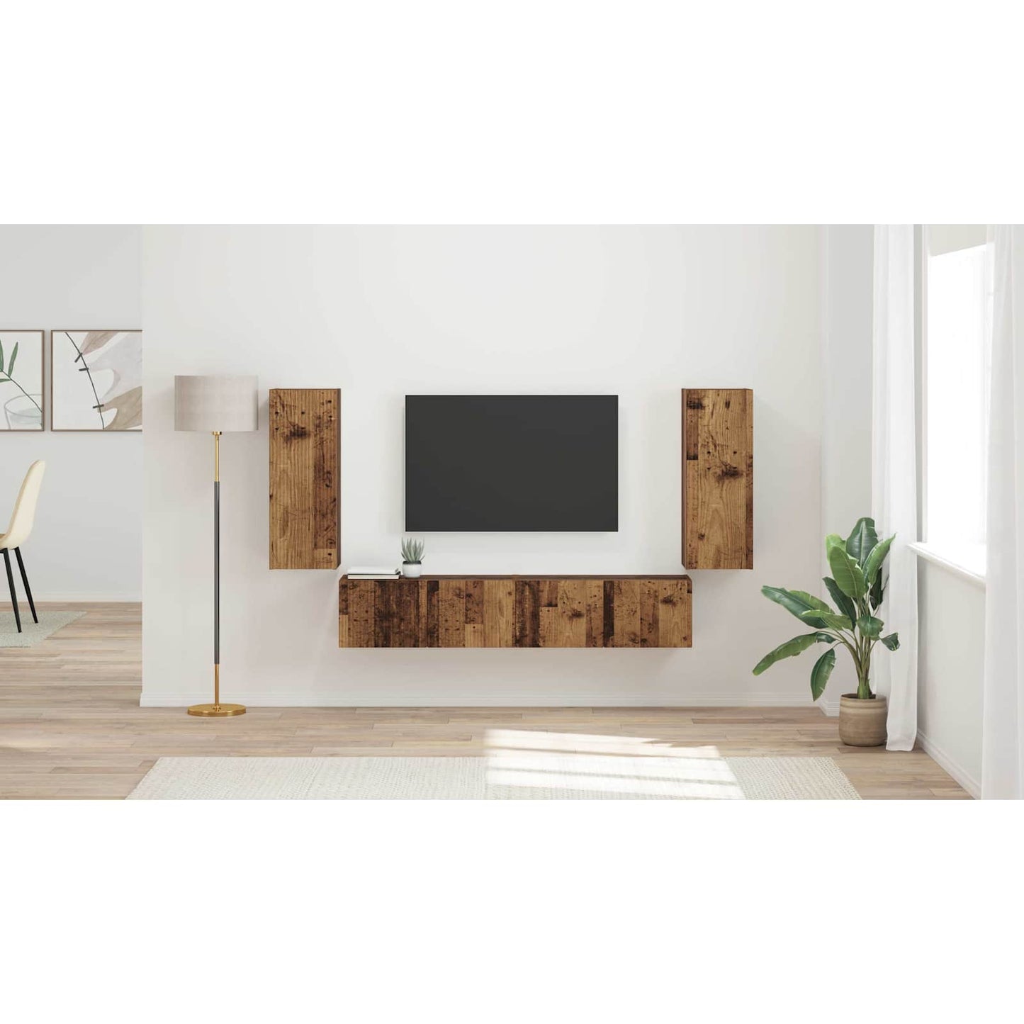TV Wall Cabinet Set Wall-mounted 4 pcs Old Wood Engineered Wood