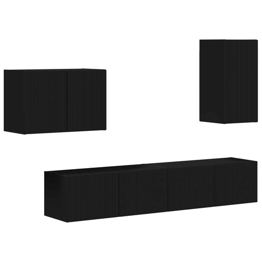 TV Wall Cabinet Set Wall-mounted 4 pcs Black Engineered Wood TV Wall Cabinet Set Wall-mounted 4 pcs Black Engineered Wood