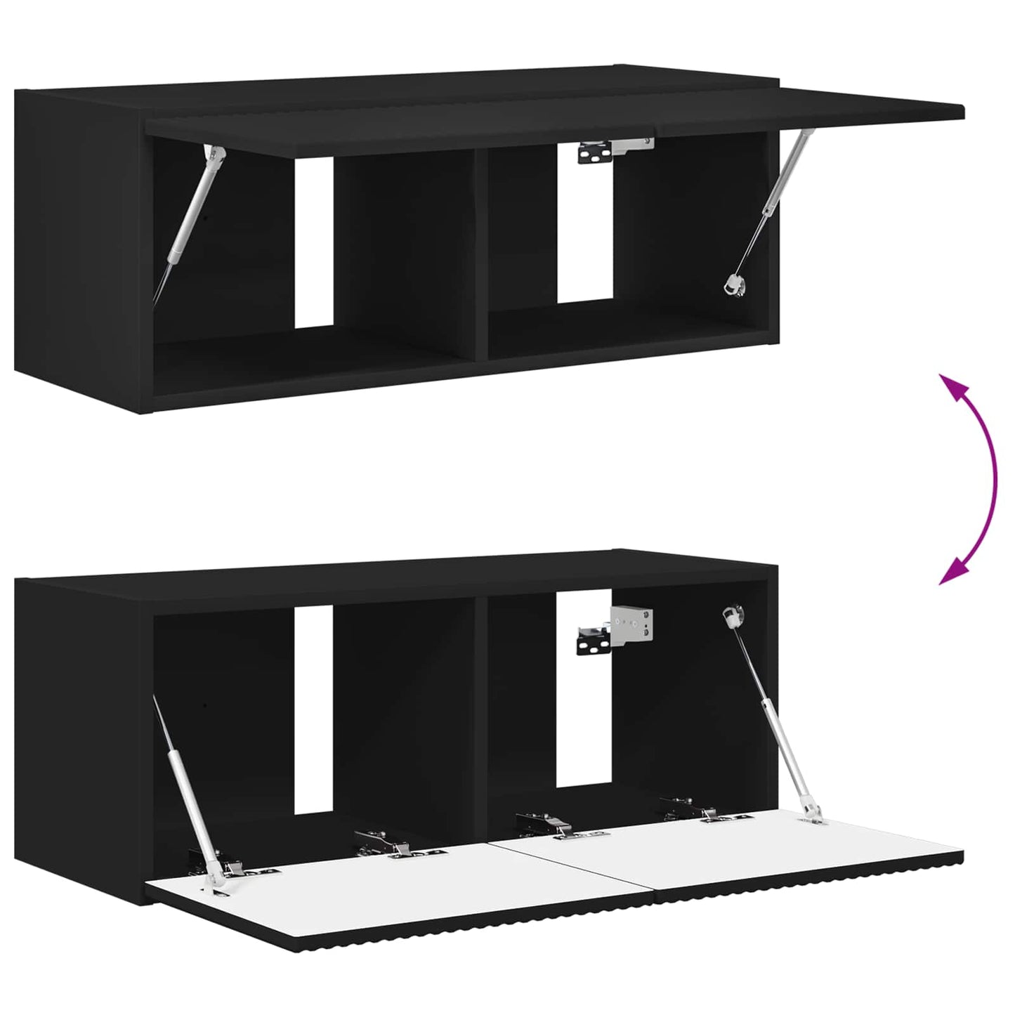 TV Wall Cabinet Set Wall-mounted 4 pcs Black Engineered Wood