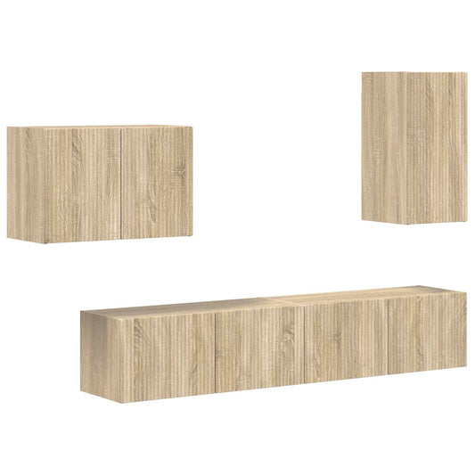TV Wall Cabinet Set 4 pcs Sonoma Oak Engineered Wood TV Wall Cabinet Set 4 pcs Sonoma Oak Engineered Wood