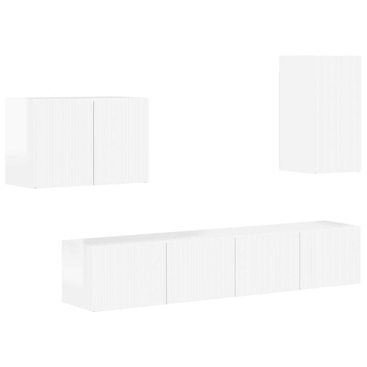 TV Wall Cabinet Set 4 pcs High Gloss White Engineered Wood TV Wall Cabinet Set 4 pcs High Gloss White Engineered Wood