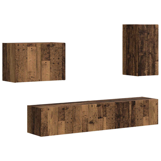 TV Wall Cabinet Set Wall-mounted 4 pcs Old Wood Engineered Wood TV Wall Cabinet Set Wall-mounted 4 pcs Old Wood Engineered Wood