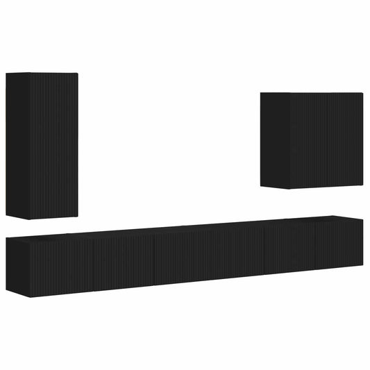 TV Wall Cabinet Set Wall-mounted 6 pcs Black TV Wall Cabinet Set Wall-mounted 6 pcs Black
