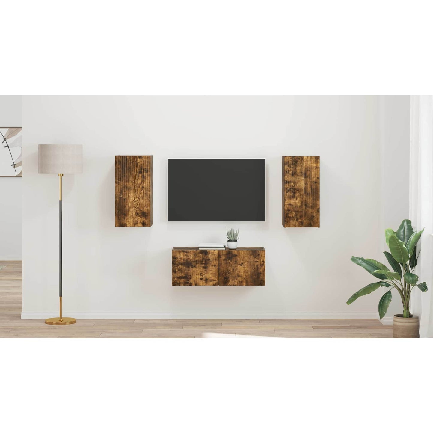TV Cabinet Set Wall-mounted 2 pcs Smoked Oak Engineered Wood
