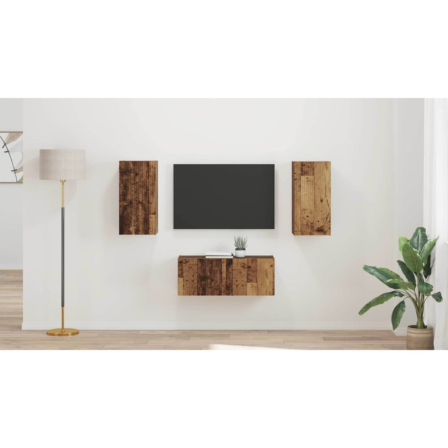 TV Cabinet Set Wall-mounted 2 pcs Old Wood Engineered Wood