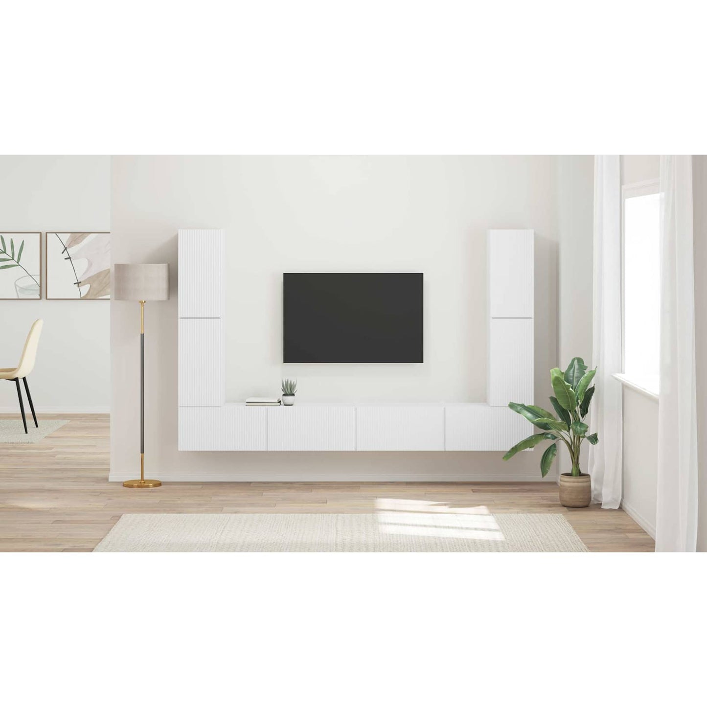 TV Cabinet Set Wall-mounted 2 pcs White Engineered Wood