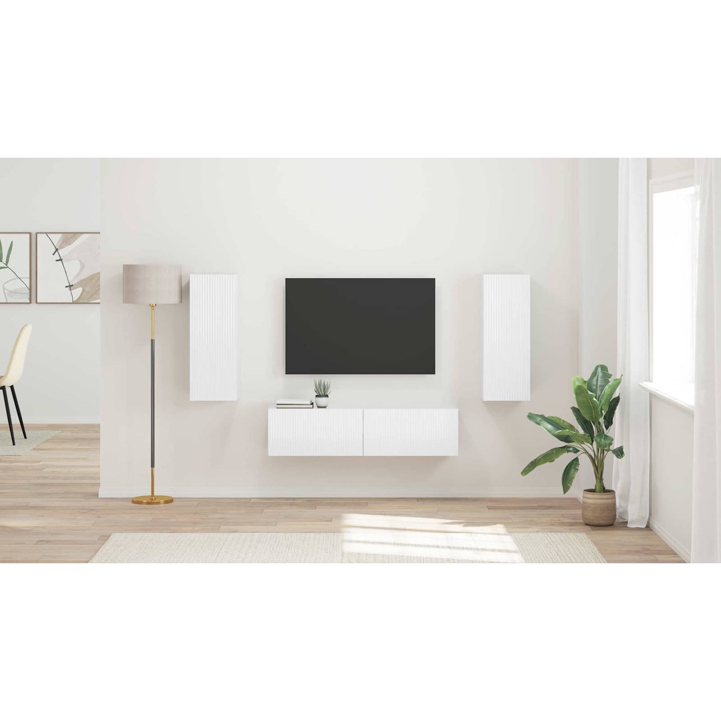 TV Cabinet Set 2 pcs High Gloss White Engineered Wood
