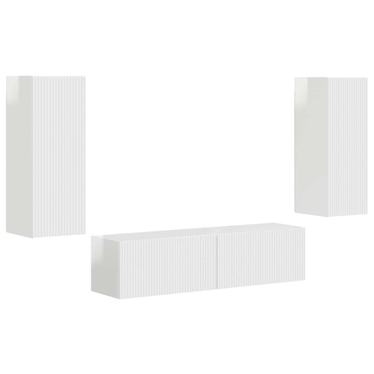 TV Cabinet Set 2 pcs High Gloss White Engineered Wood TV Cabinet Set 2 pcs High Gloss White Engineered Wood