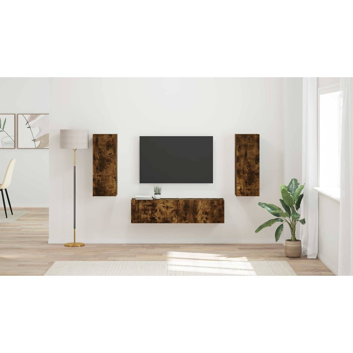 TV Cabinet Set Wall-mounted 2 pcs Smoked Oak Engineered Wood