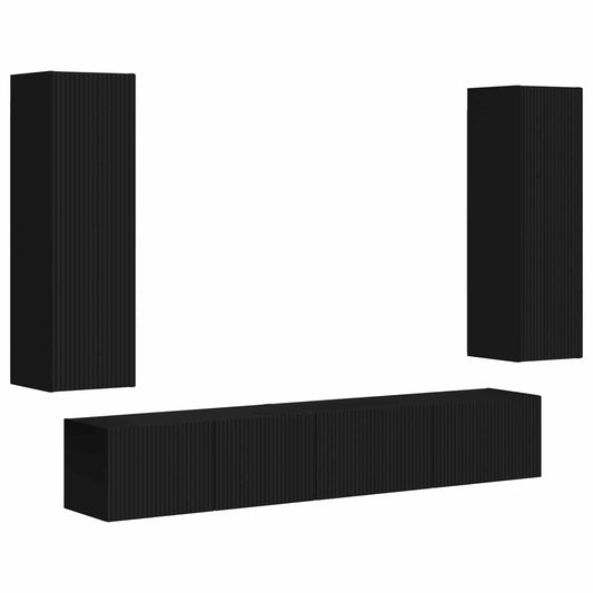 TV Cabinet Set Wall-mounted 3 pcs Black Engineered Wood TV Cabinet Set Wall-mounted 3 pcs Black Engineered Wood