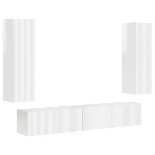TV Cabinet Set 3 pcs High Gloss White Engineered Wood TV Cabinet Set 3 pcs High Gloss White Engineered Wood