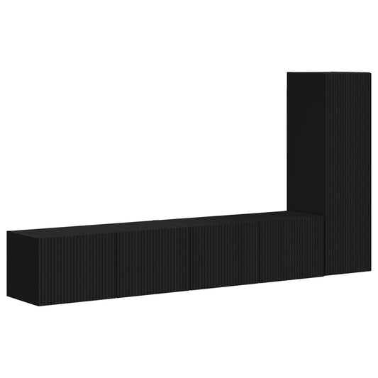 TV Cabinet Set Wall-mounted 3 pcs Black Engineered Wood TV Cabinet Set Wall-mounted 3 pcs Black Engineered Wood
