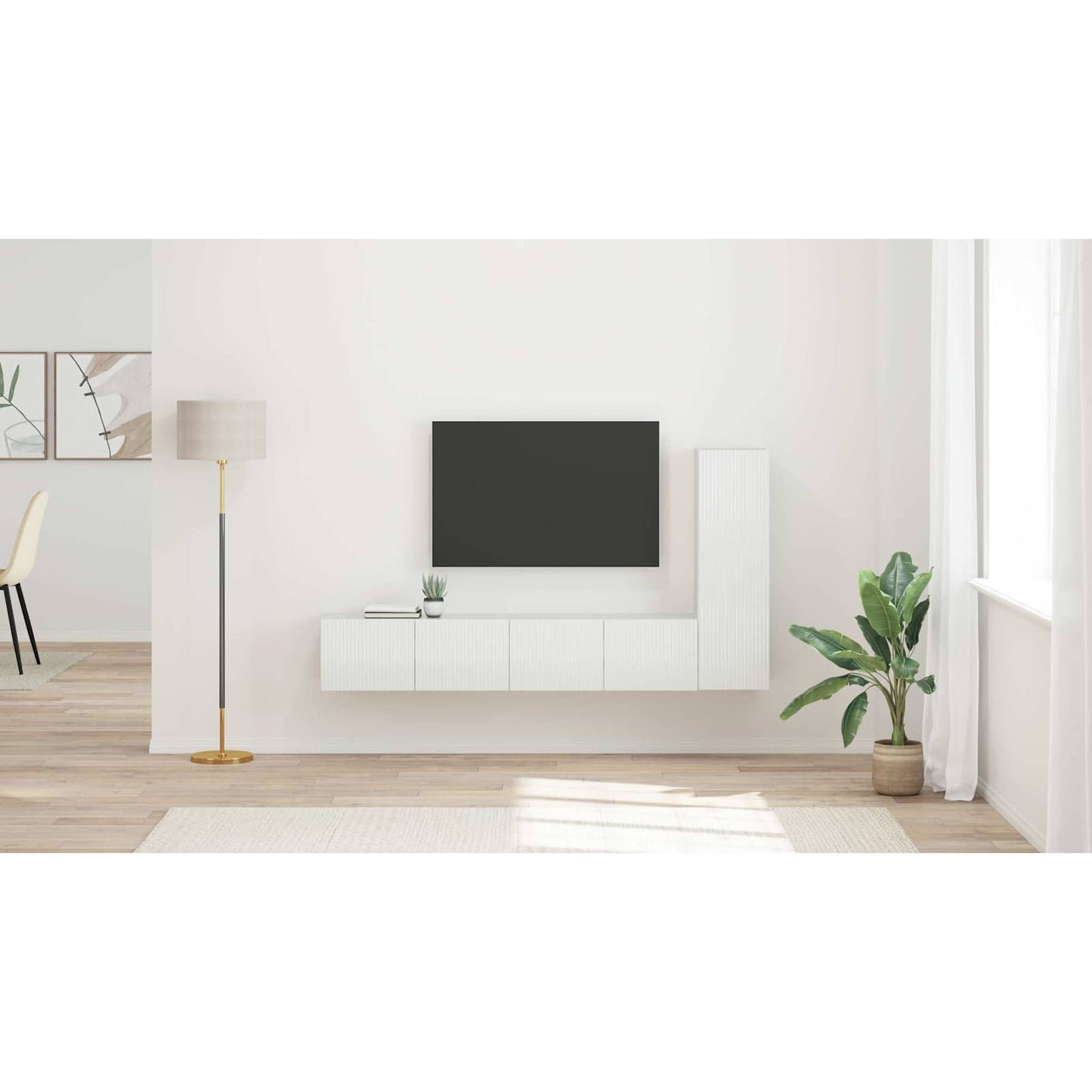 TV Cabinet Set 3 pcs High Gloss White Engineered Wood