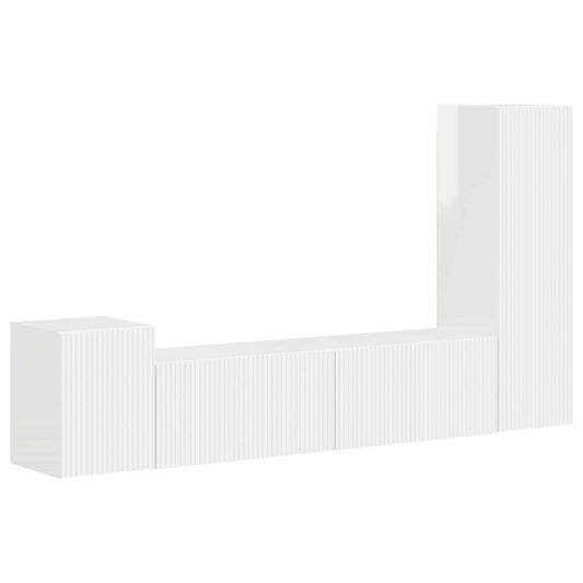 TV Cabinet Set 4 pcs High Gloss White Engineered Wood TV Cabinet Set 4 pcs High Gloss White Engineered Wood