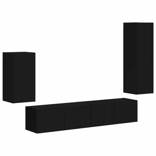 TV Cabinet Set Wall-mounted 4 pcs Black Engineered Wood TV Cabinet Set Wall-mounted 4 pcs Black Engineered Wood